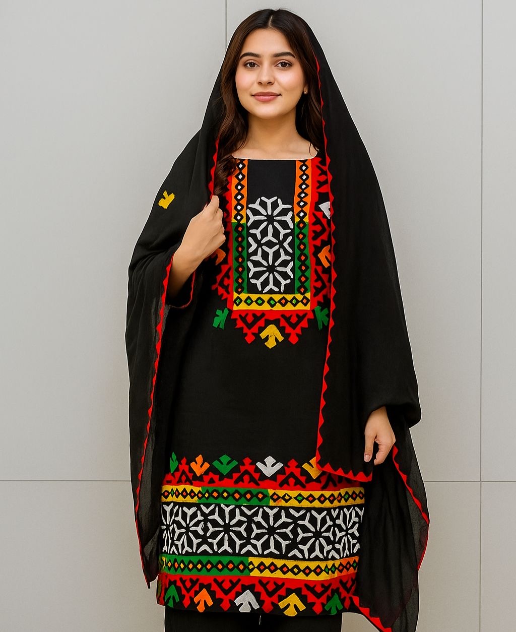 Multi Applic Handwork Fancy 3pc Dress