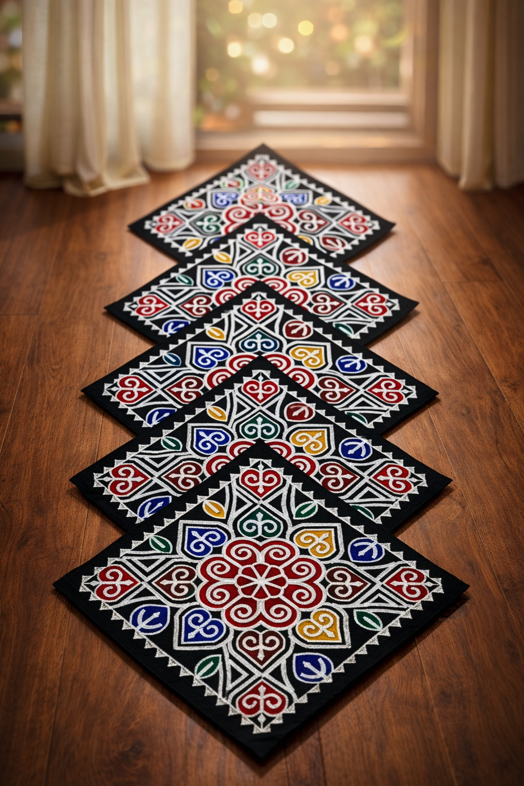 Traditional Embroidered Cushion Cover Set (5 Pieces) – 16x16 Inches