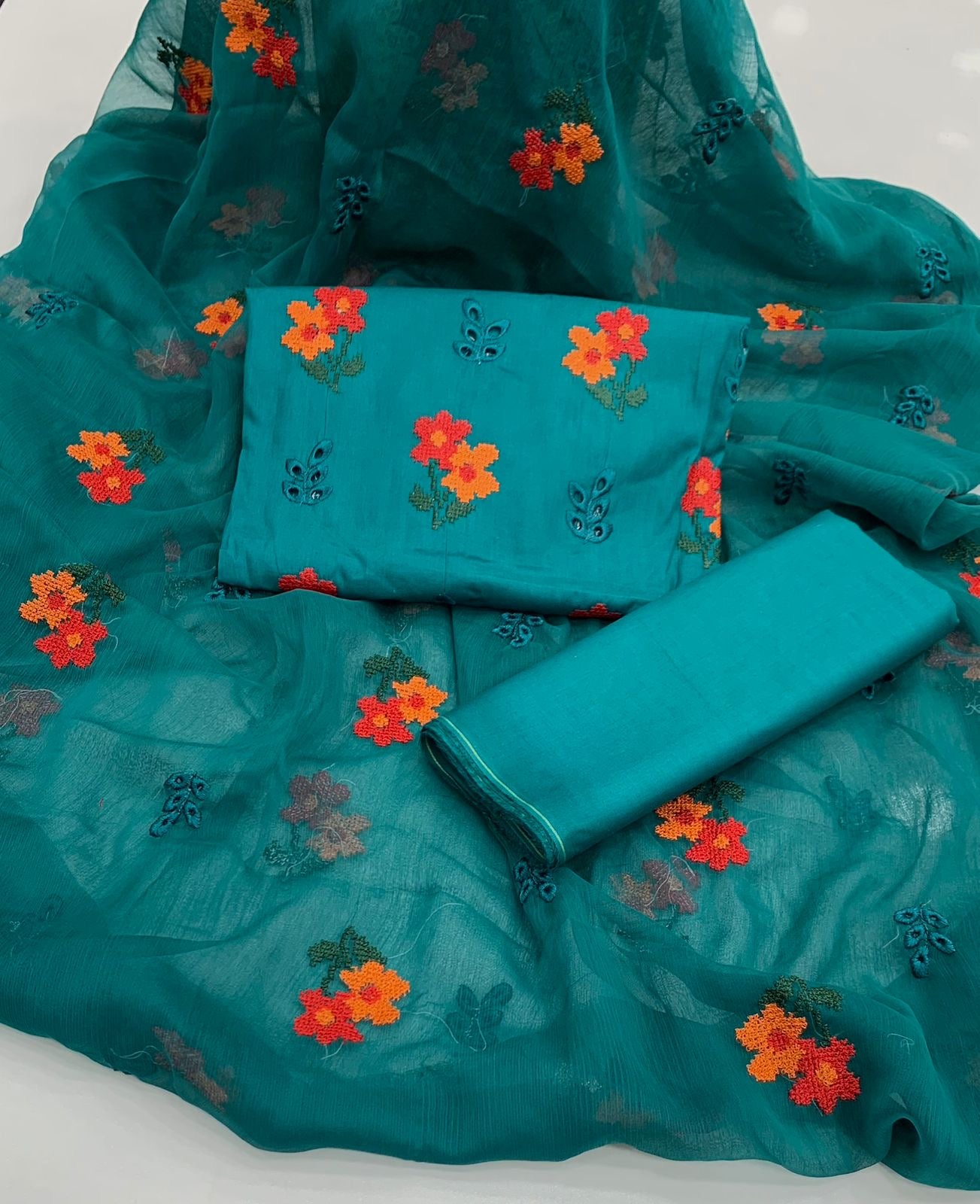 Cross Stitch Flower Bouring Embroidery 3pc Dress