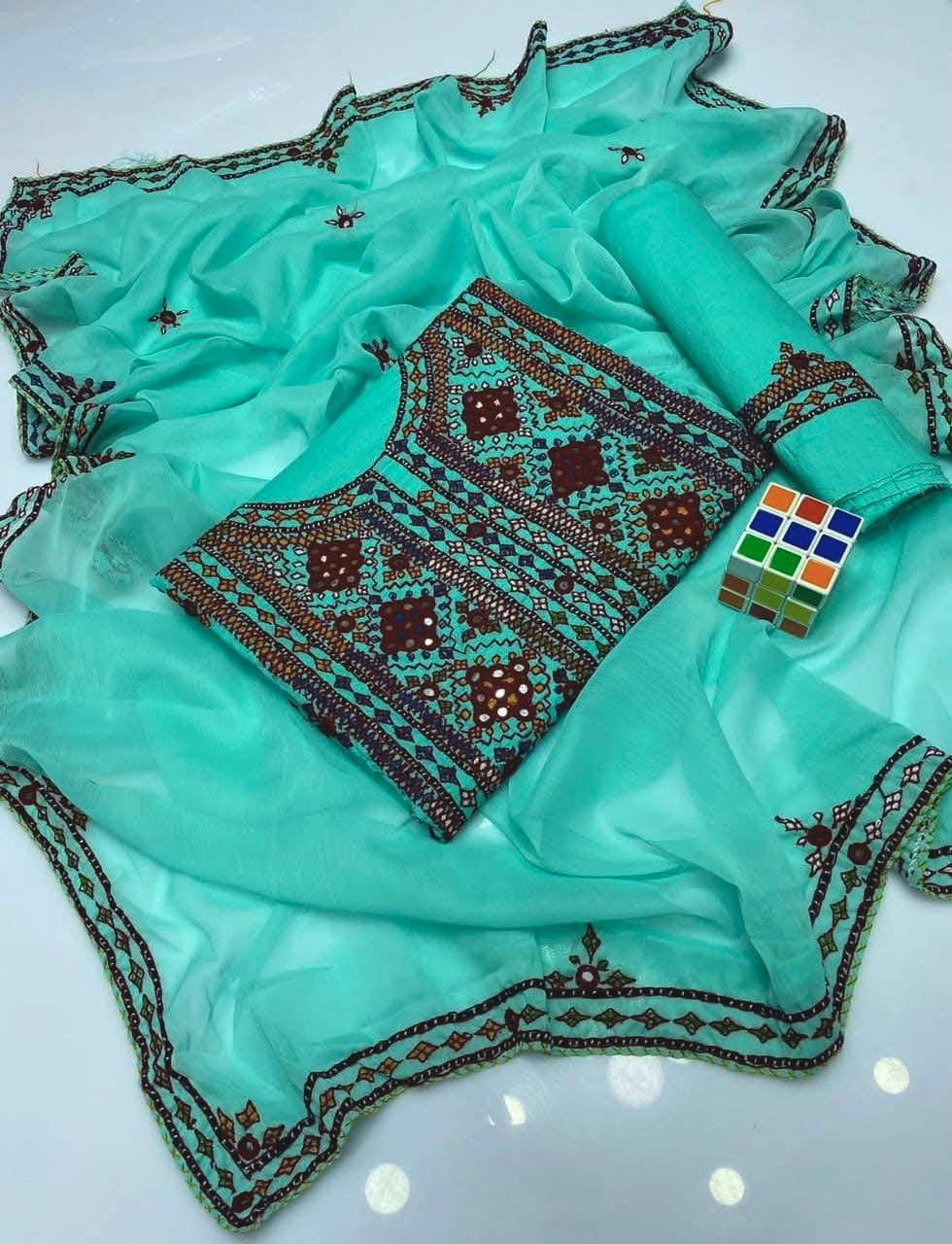 Balochi Handcrafted 3-Piece Suit with Original Mirror Work – Soft Cotton & Chiffon Dupatta