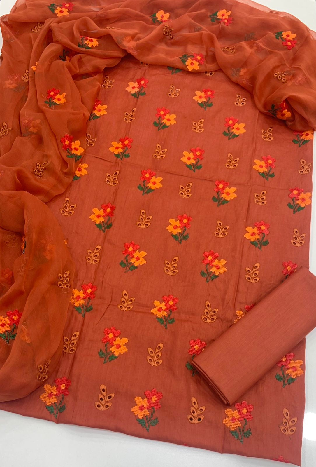 Cross Stitch Flower Bouring Embroidery 3pc Dress