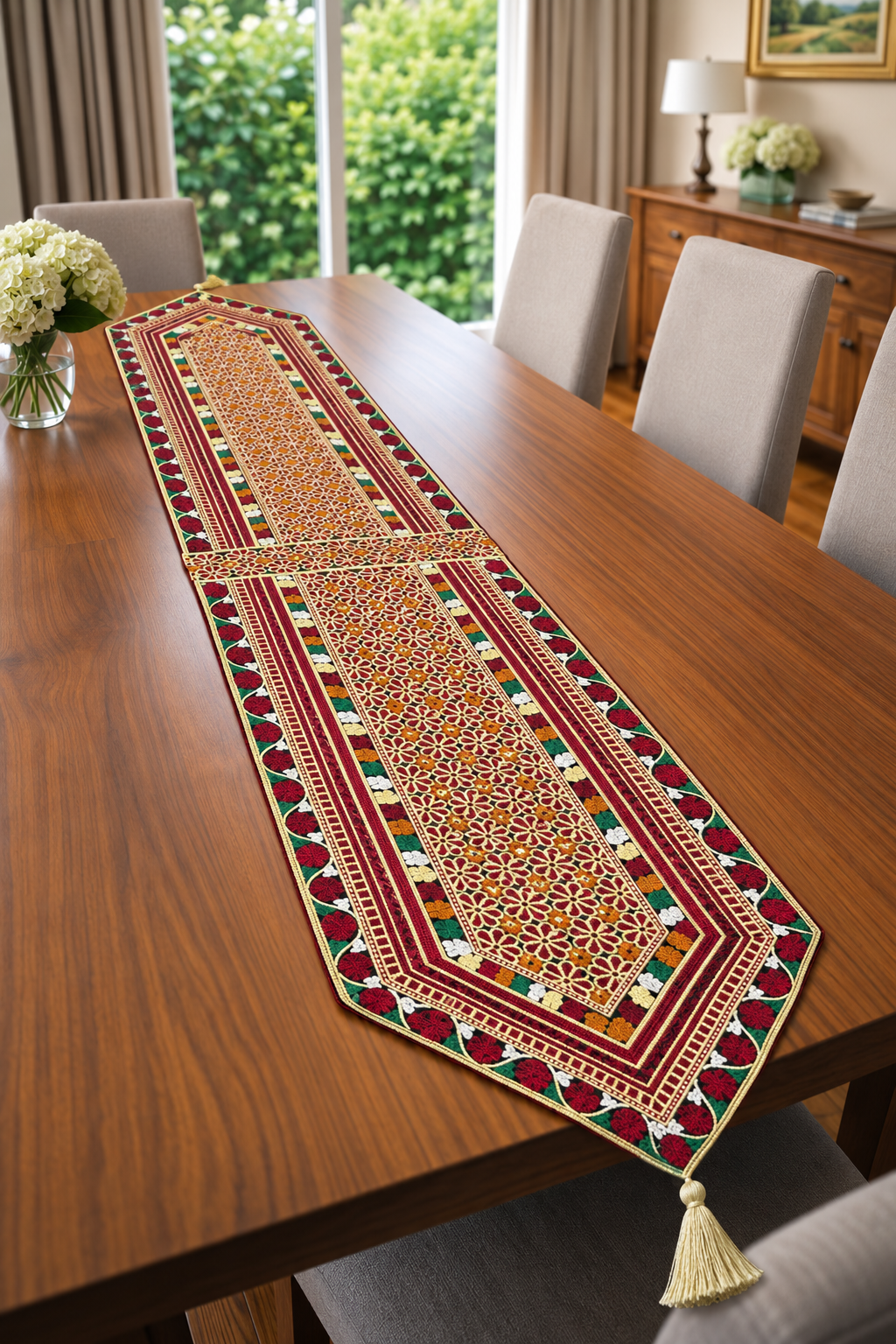 Traditional Embroidered Table Long Runner (5.5ft length 1ft Width)