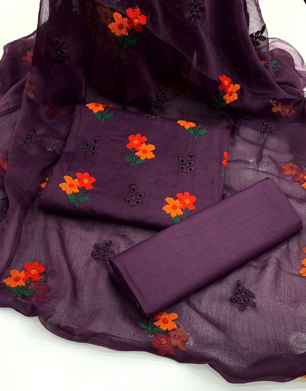 Cross Stitch Flower Bouring Embroidery 3pc Dress