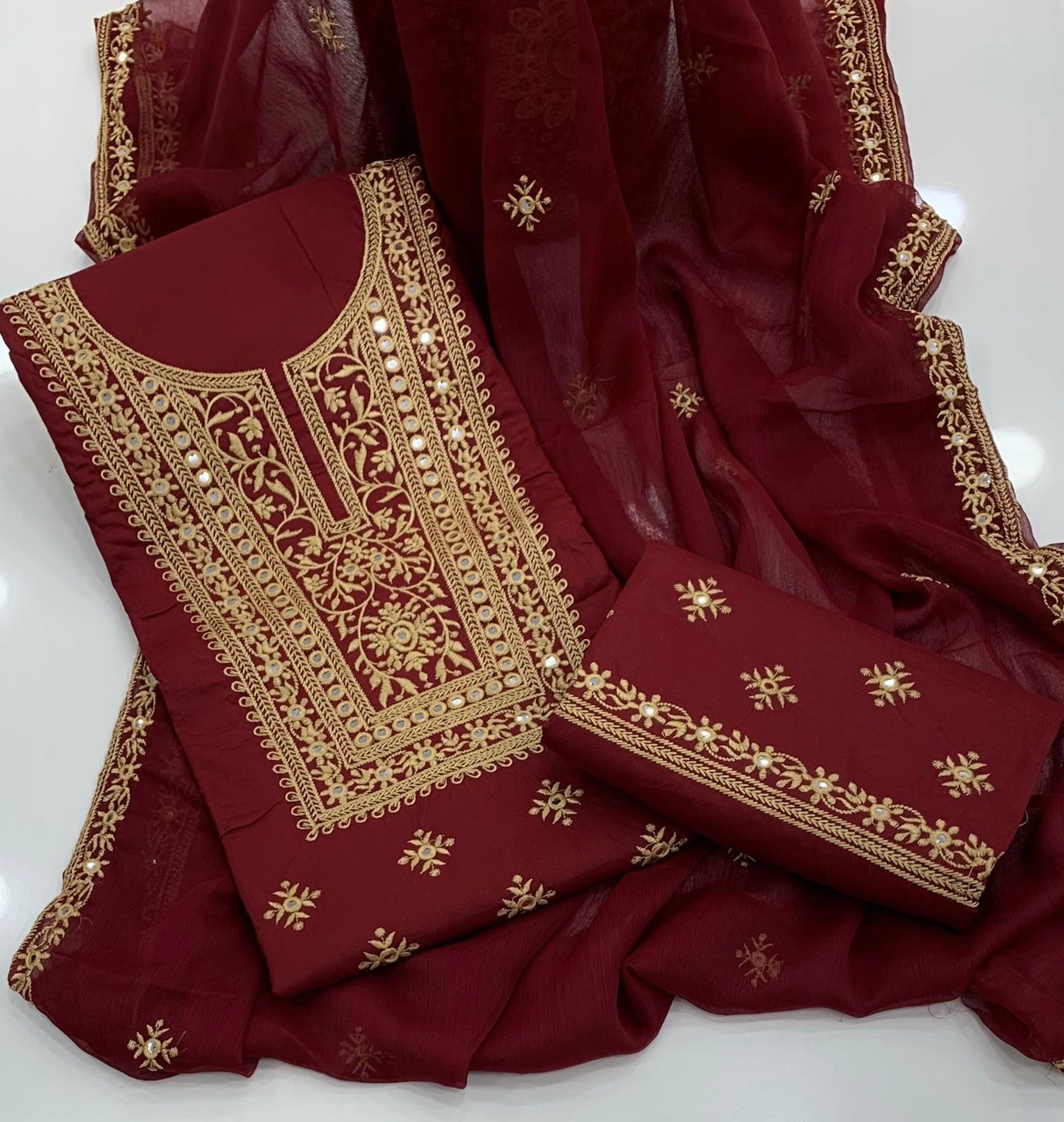 9MM Sitara Glass Gala Style Embroidered 3pc Dress