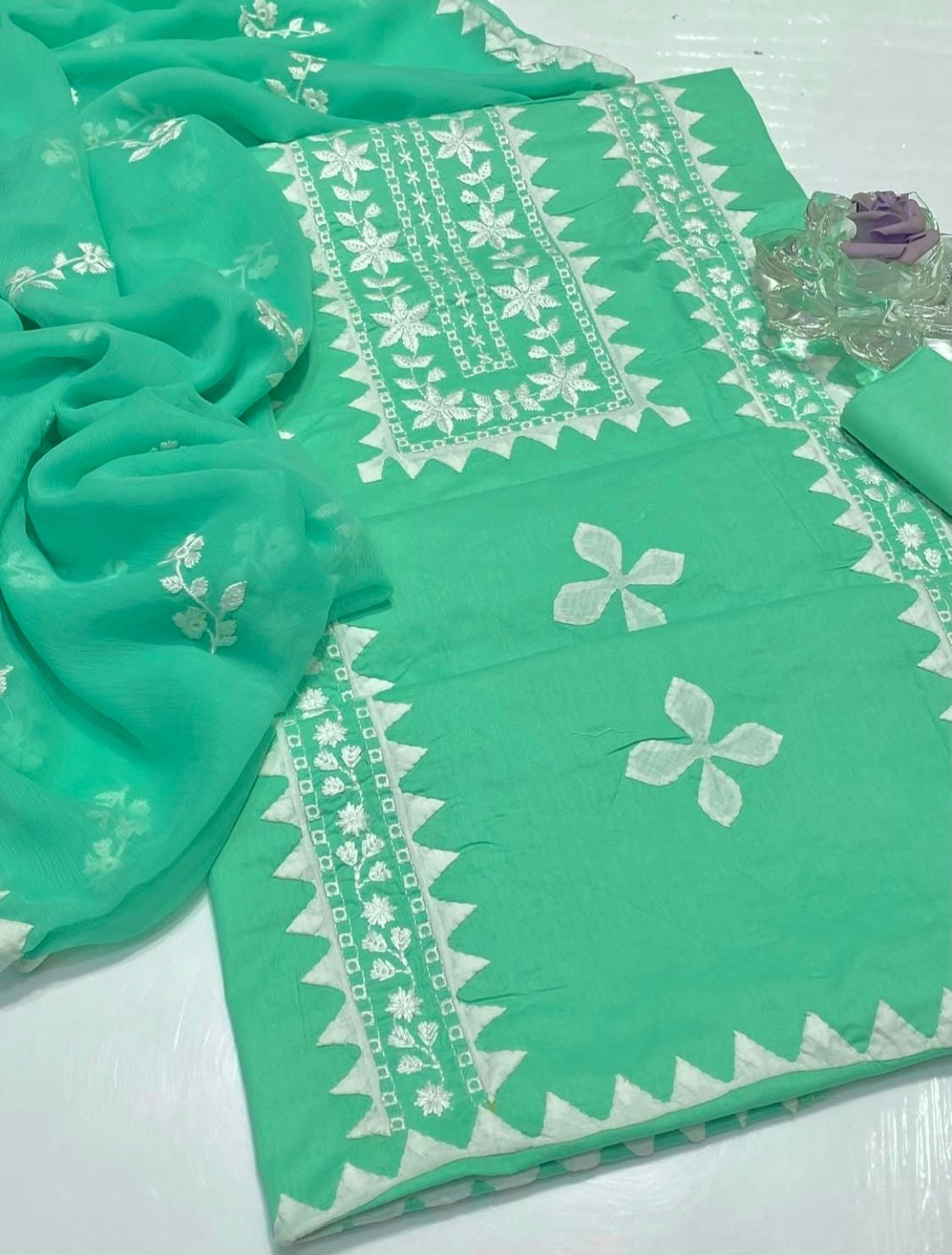 Applic Handmade With Computer Embroidery 3pc Dress 👗