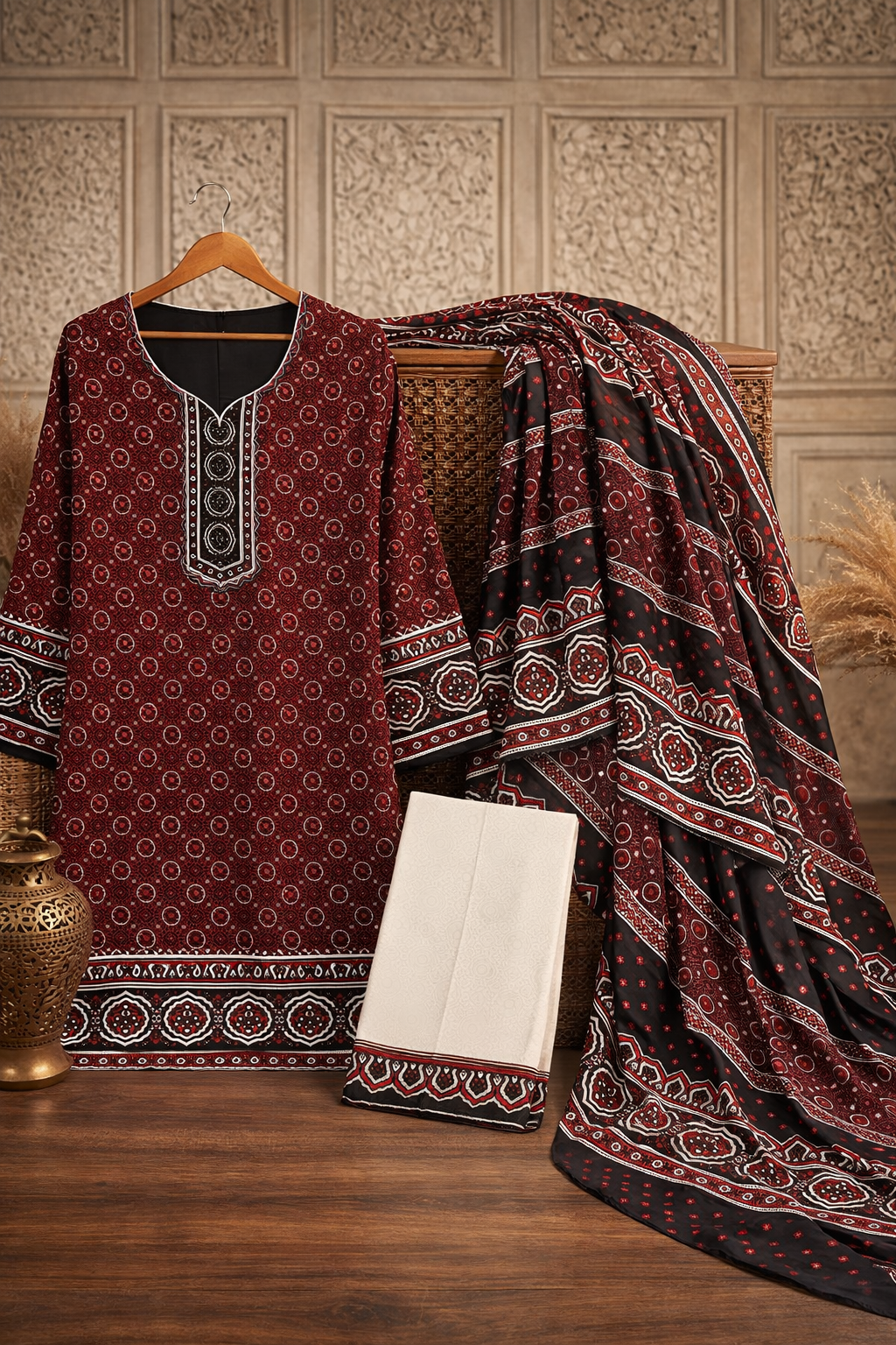Ajrak Print Premium Lawn Cotton 3-Piece Unstitched Dress π
