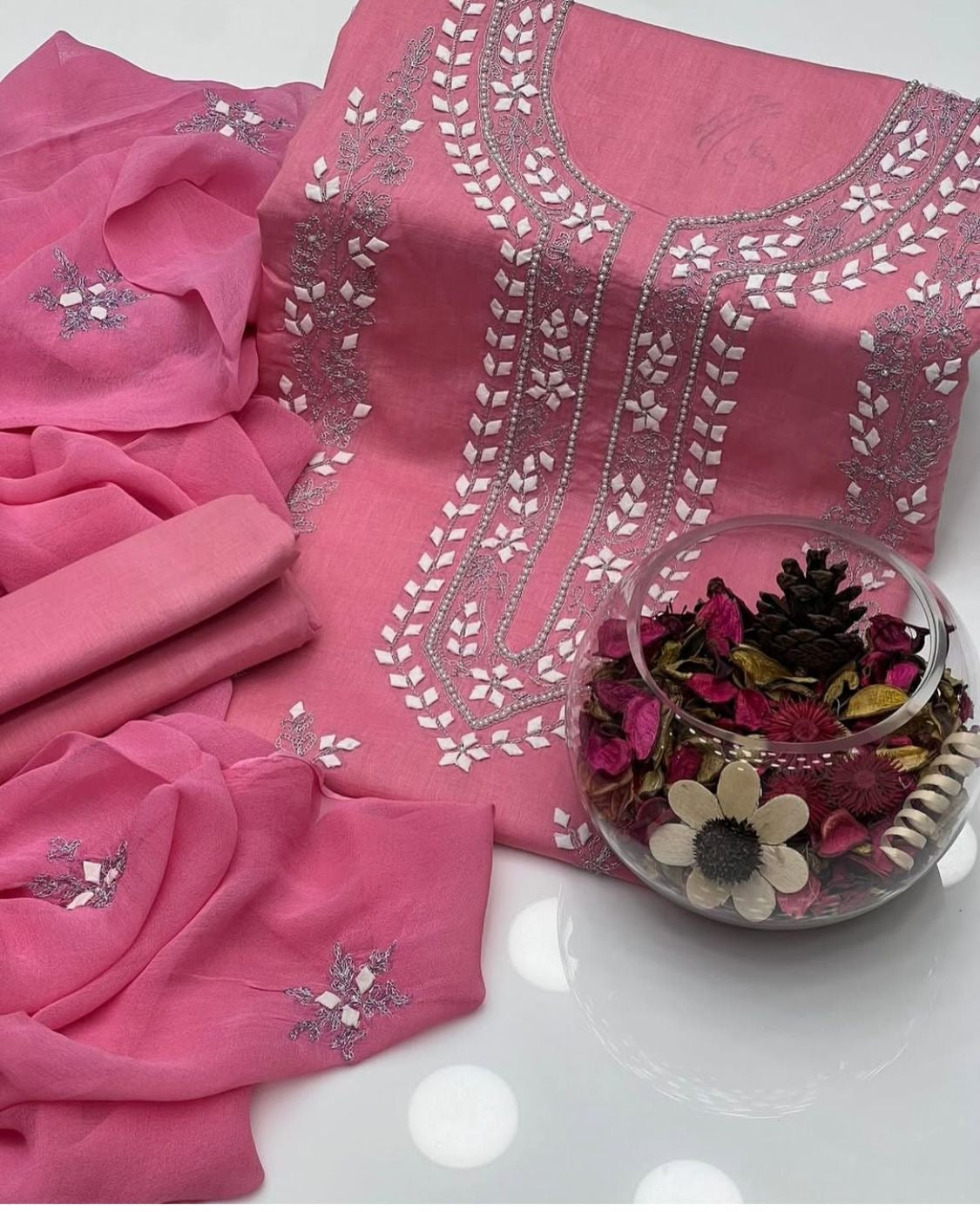Handmade Patti Applic Zari Pearl Work 3pc Dress 👗