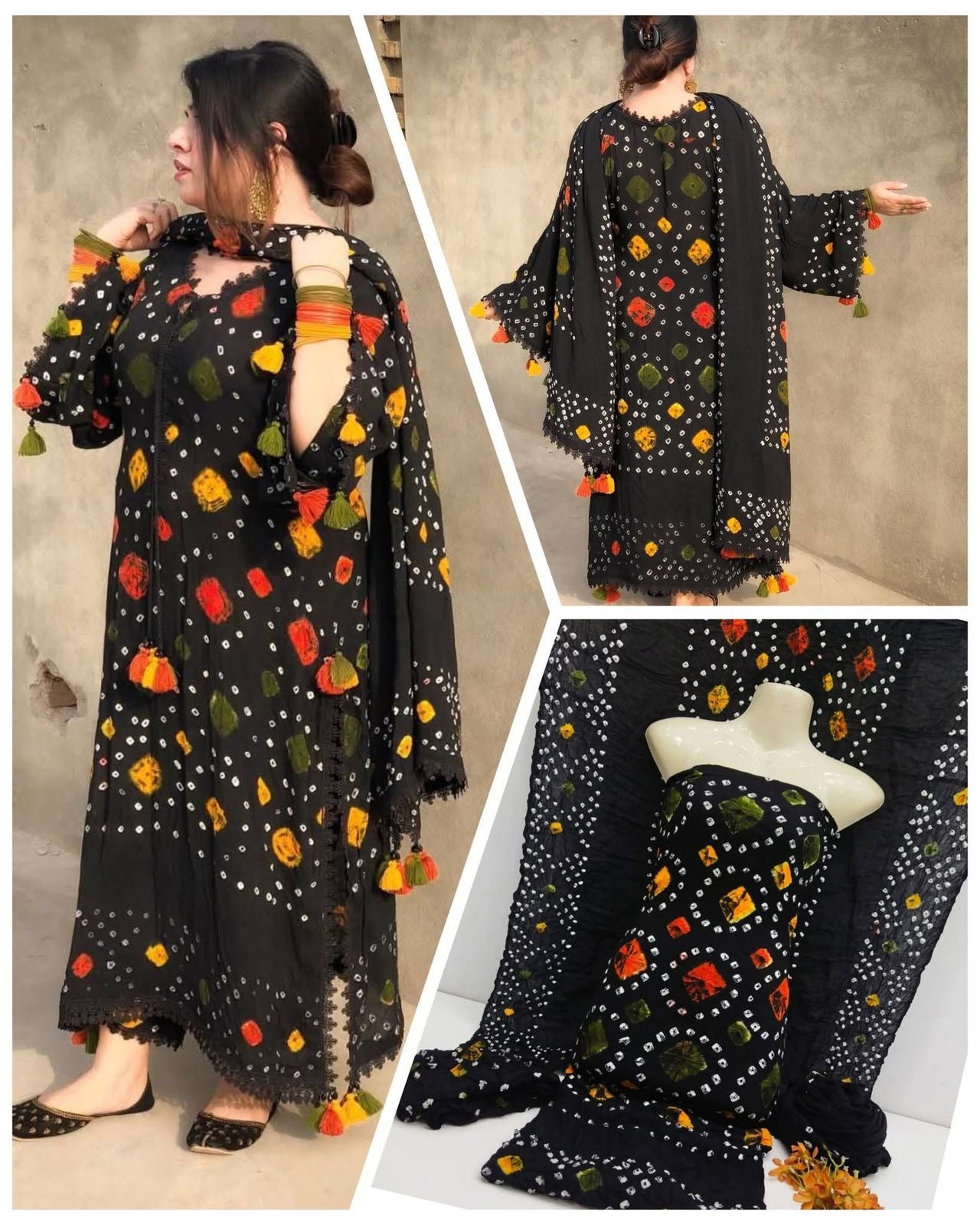 Rajastani Arabic Linen Chunri Dress – Unstitched 3 Piece Suit 👗