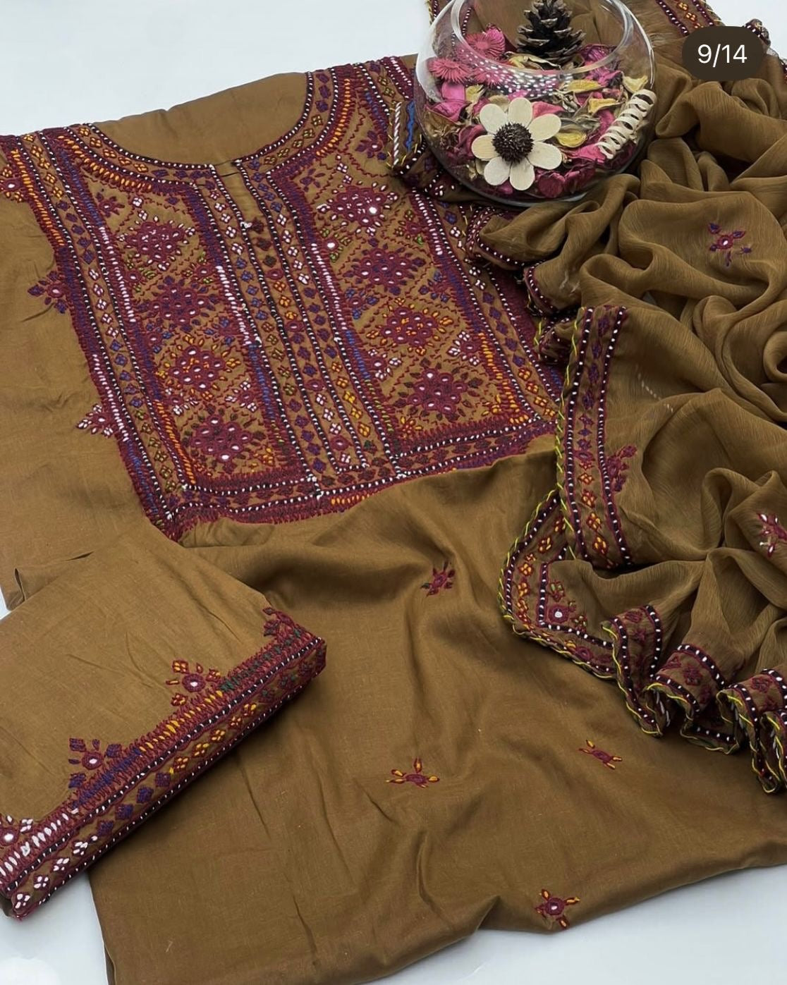 Balochi Handcrafted 3-Piece Suit with Original Mirror Work – Soft Cotton & Chiffon Dupatta