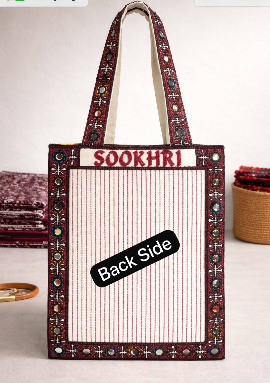 Traditional Embroidered Bag – Multicolor Sitara Work | Perfect for Laptop, Files & College Use