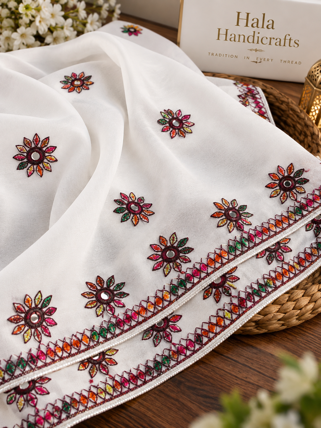 Premium Swiss Fabric Multi-Flower Booti Sitara Embroidered Full Chadar