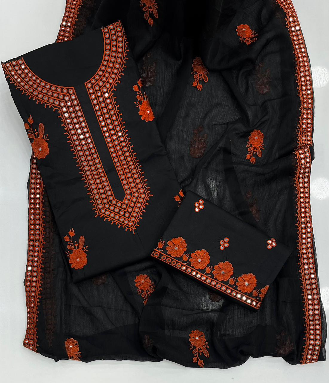 Luxury Black Sitara Sequin Embroidered 3-Piece Dress with Shefoon Dupatta