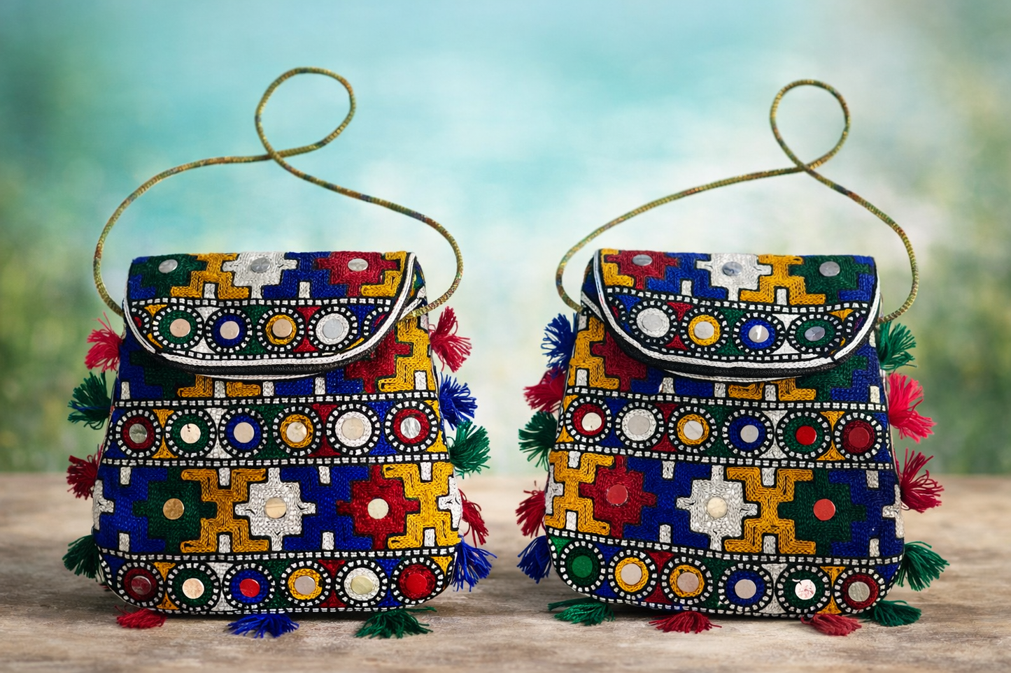 Big Baby Batwa – Embroidered Ethnic Mini Bags with Multi Sitara & Tassels (Pack of 2)