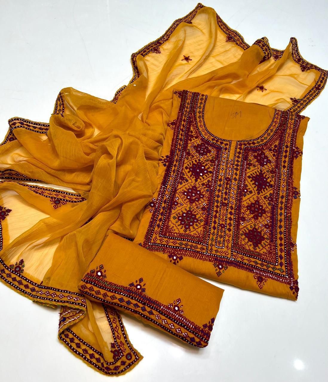 Balochi Handcrafted 3-Piece Suit with Original Mirror Work – Soft Cotton & Chiffon Dupatta