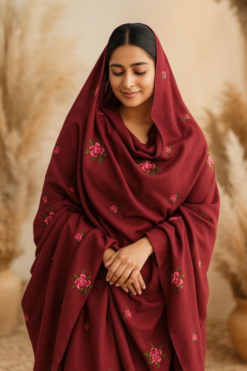 Cross Stitch Gulab Embroidered Ladies Long Chadder