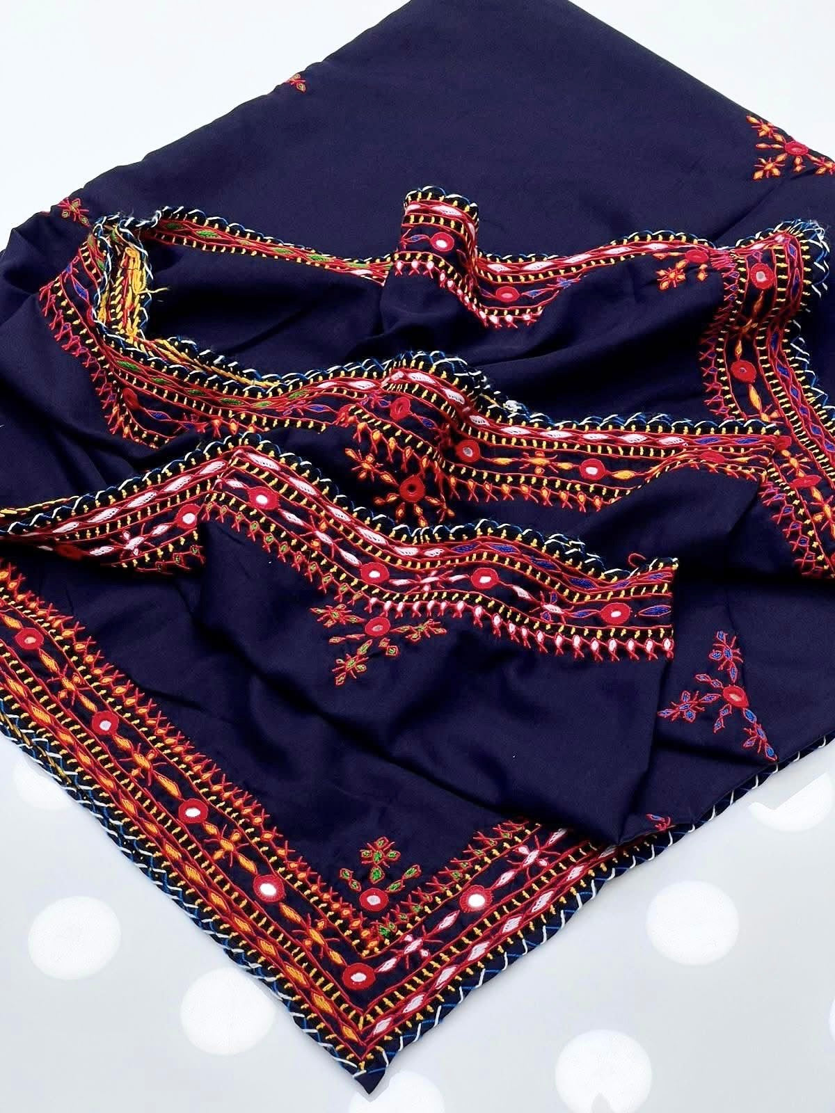 Balochi Handmade Original Mirror Work Four Border Chadar – Swiss Voile Fabric