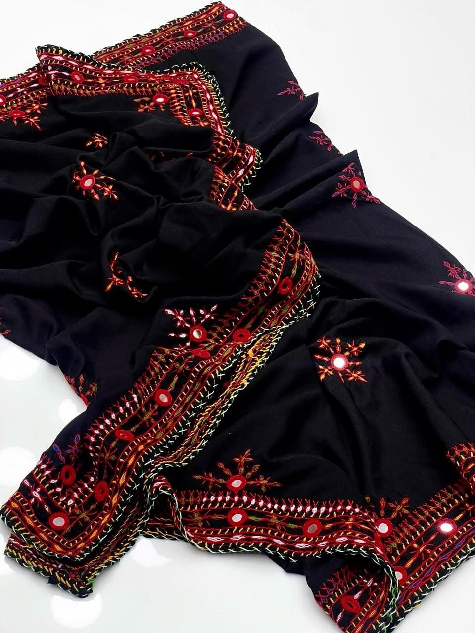 Balochi Handmade Chadar – Pure Mirror Work on Swiss Voil Fabric