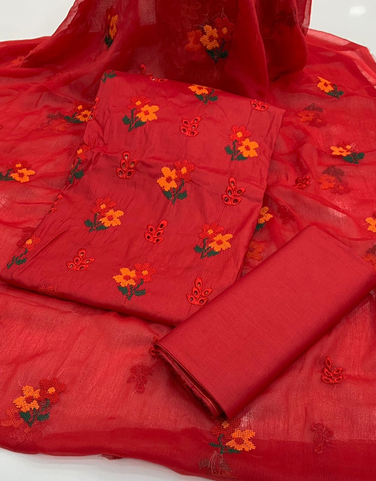 Cross Stitch Flower Bouring Embroidery 3pc Dress