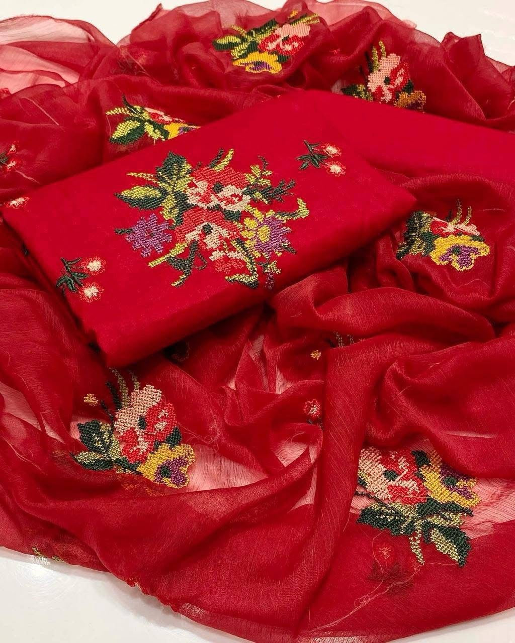 Cross Stitch Flower Jaal Embroidered 3pc