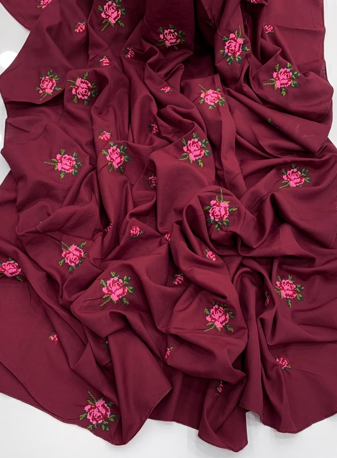 Cross Stitch Gulab Embroidered Ladies Long Chadder