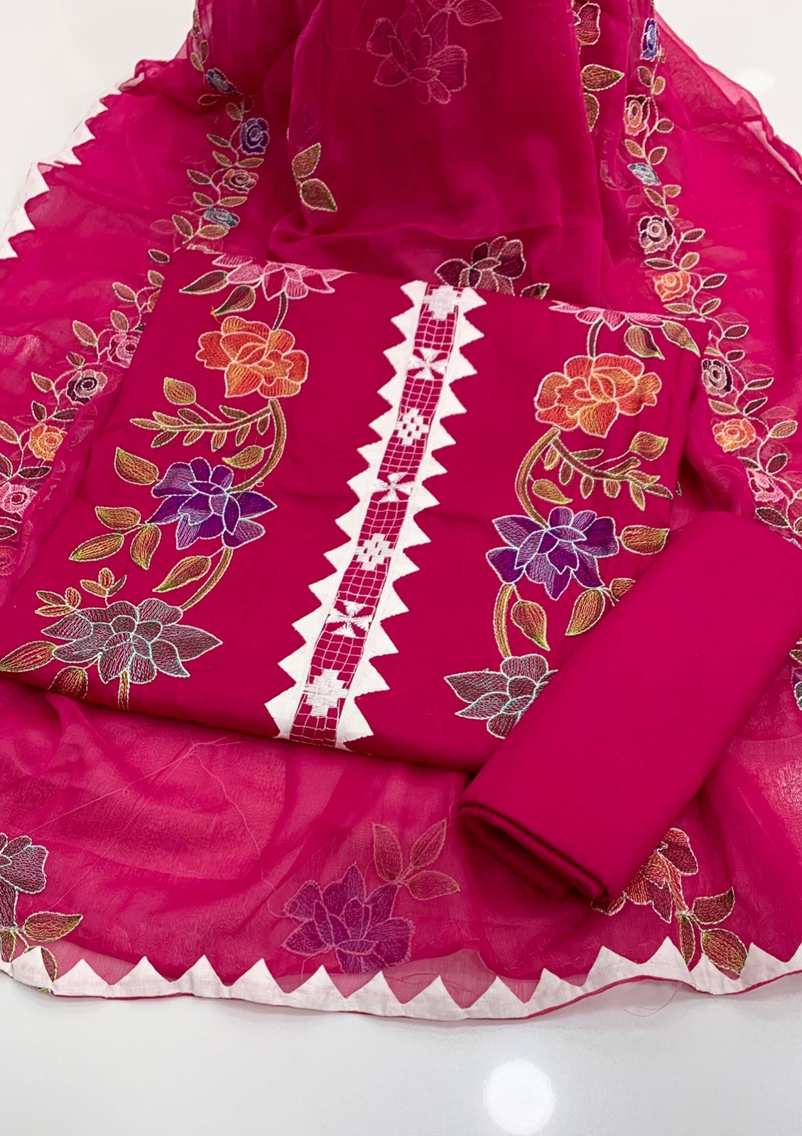 Kacha Tanka Flower Machine Embroidered With Applic Handwork 3pc Dress 👗