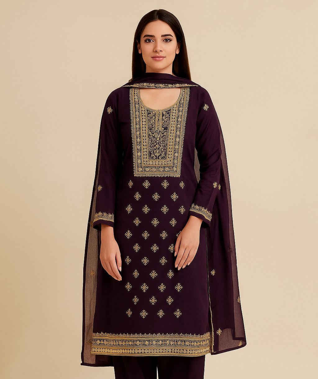 9MM Sitara Glass Gala Style Embroidered 3pc Dress