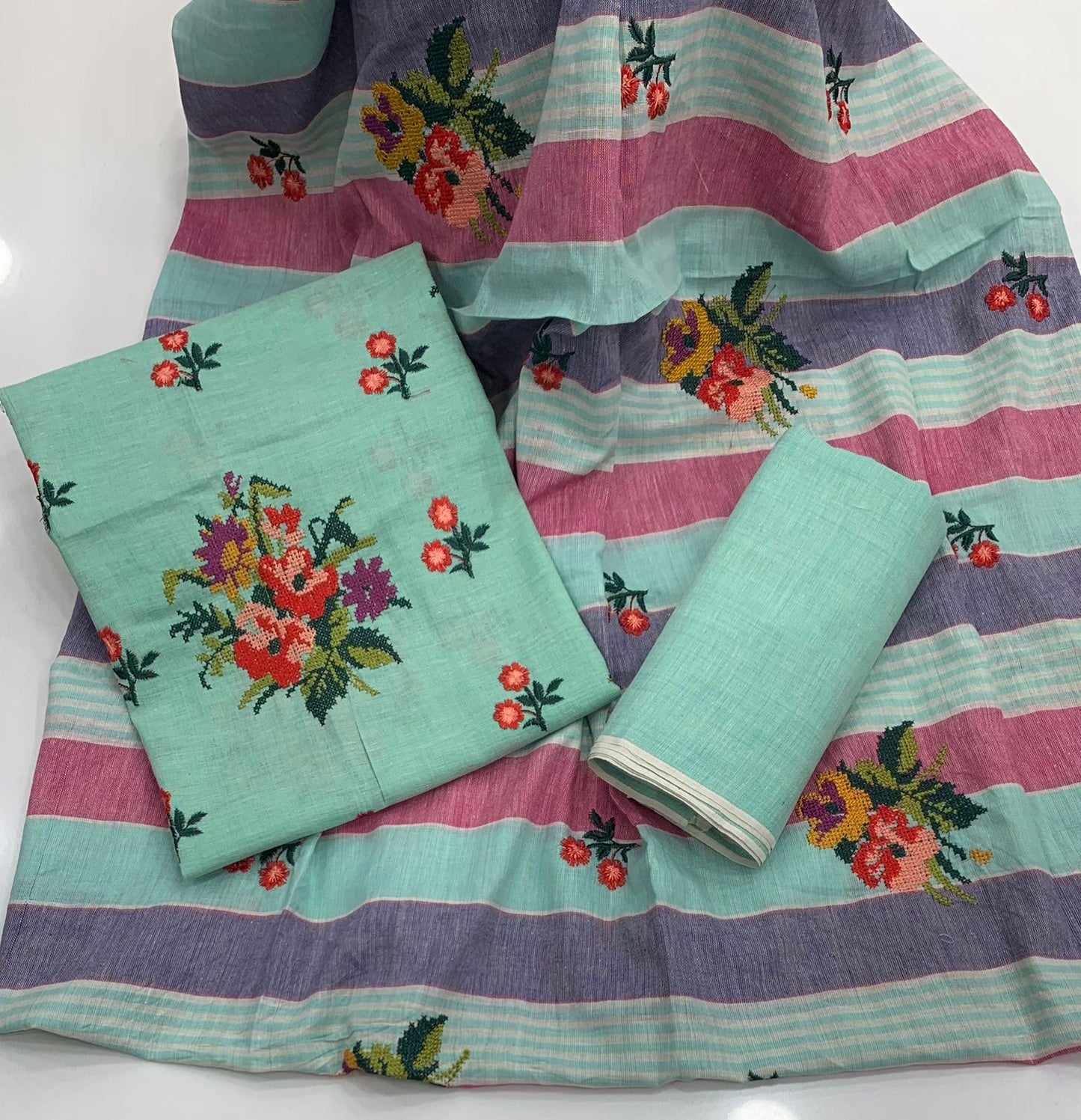 Cross Stitch Embroidery Soft Cotton Khaddar 3pc Dress 👗