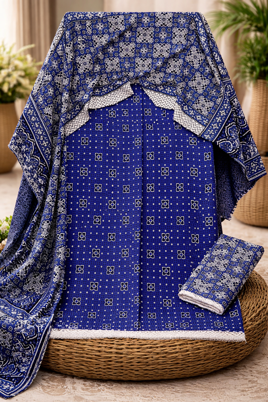 Ajrak Block Print 3 Piece Dress – Soft Cotton Fabric