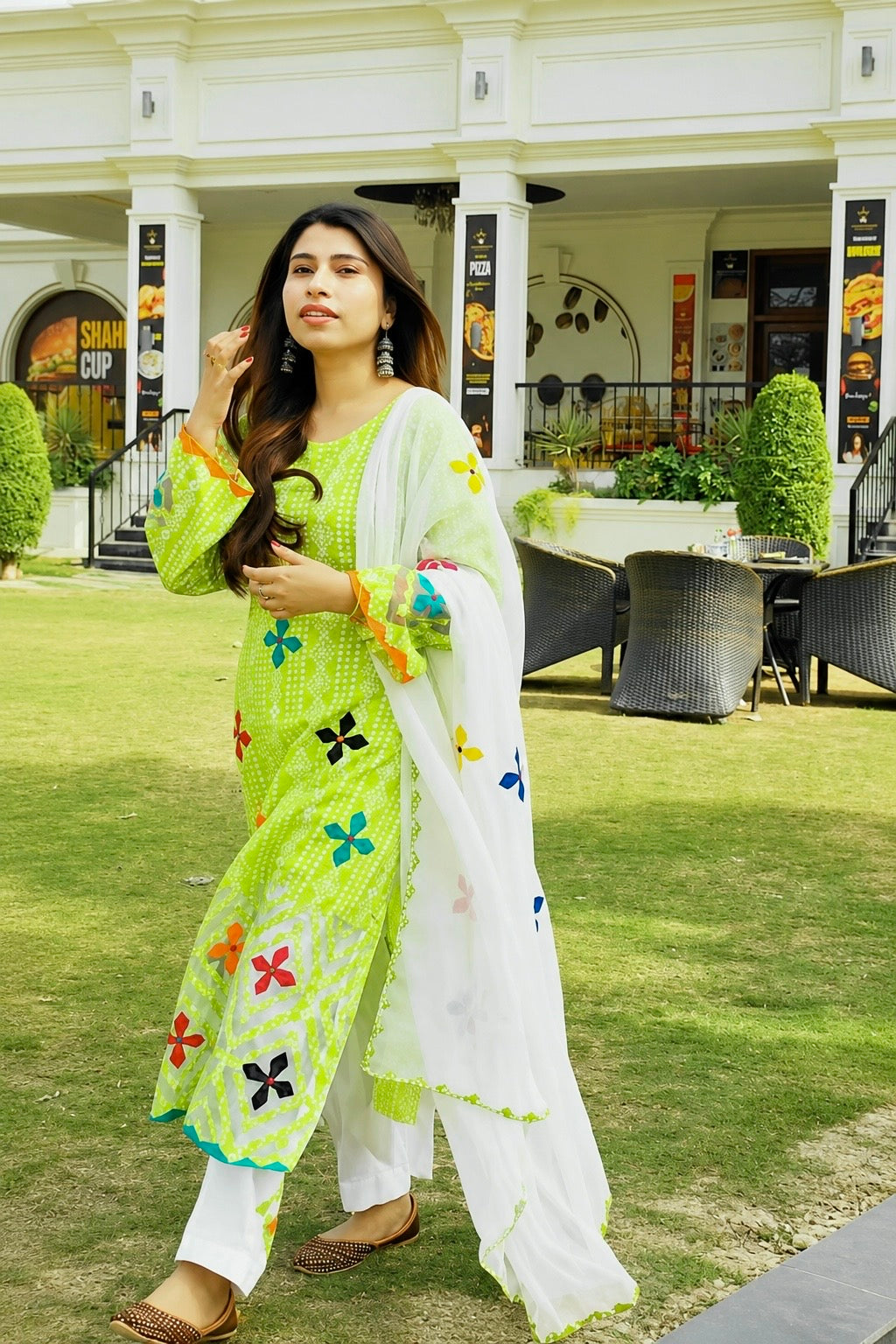 Lawn Cotton Digital Chunri Print Multi Applic Work Handmade with Chiffon Applic Work Dupatta - 3PC Unstitch Dress π
