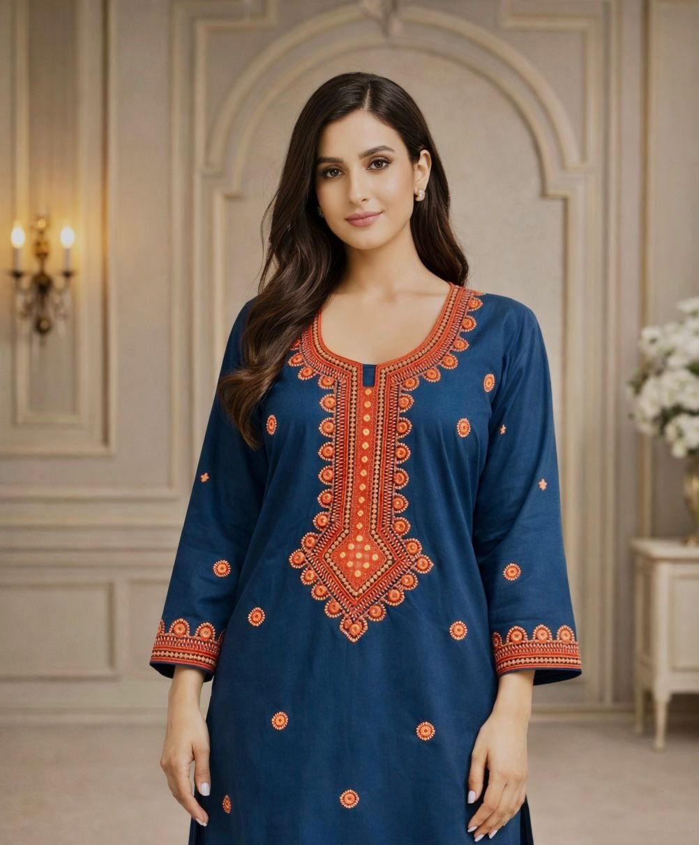 Resham Thread Original Mirror Work Handmade Soft Cotton Fabric - Unstitch 3PC Dress π