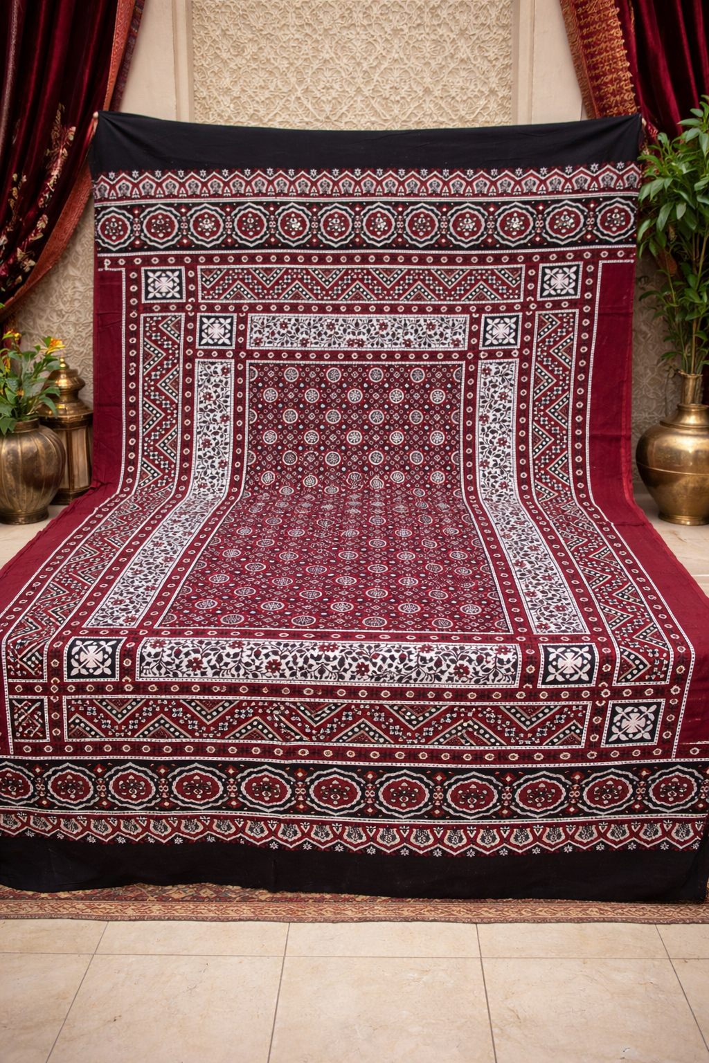 Sindhi Ajrak – Hand Block Printed | Full Size Traditional Shawl Cotton Fabric
