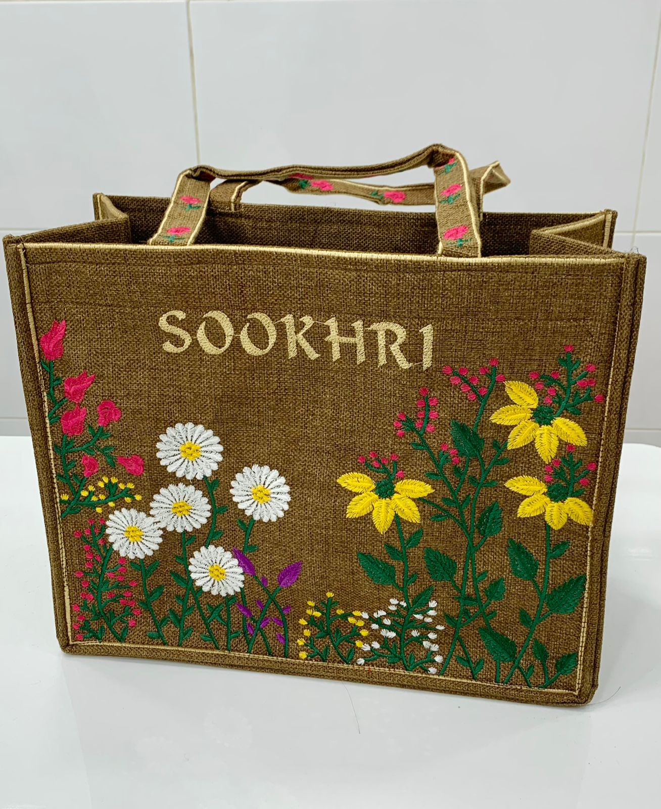 Traditional Jute Fabric Flower Embroidered Handbags
