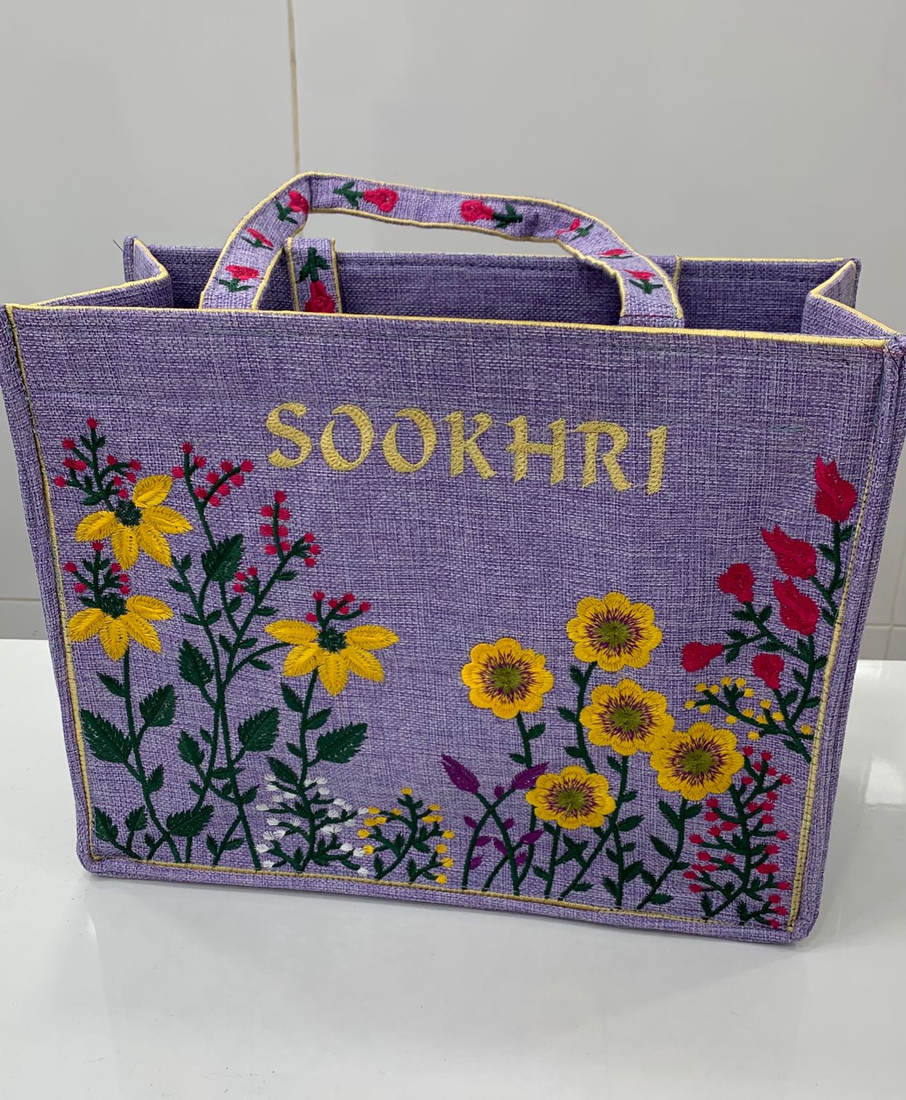 Traditional Jute Fabric Flower Embroidered Handbags
