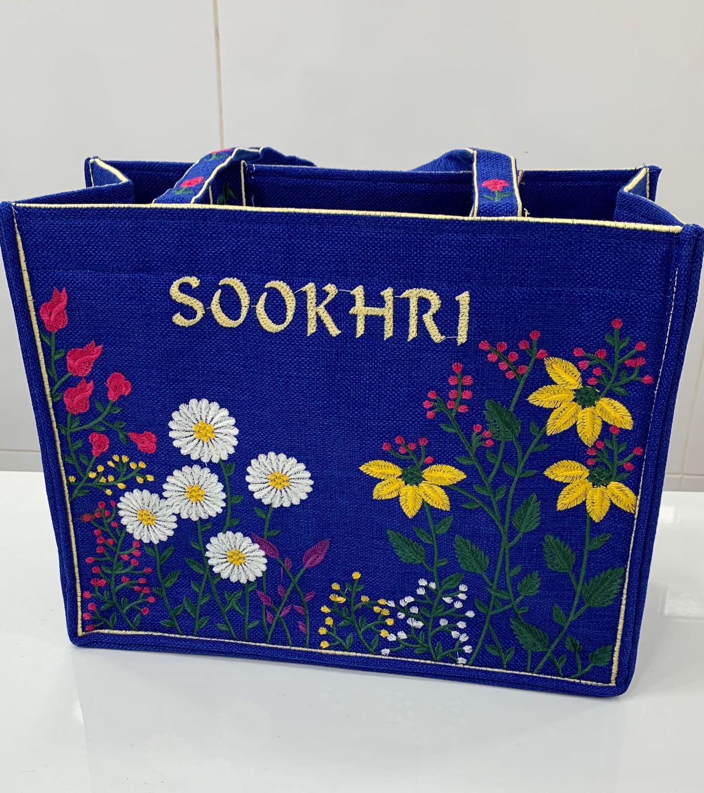 Traditional Jute Fabric Flower Embroidered Handbags