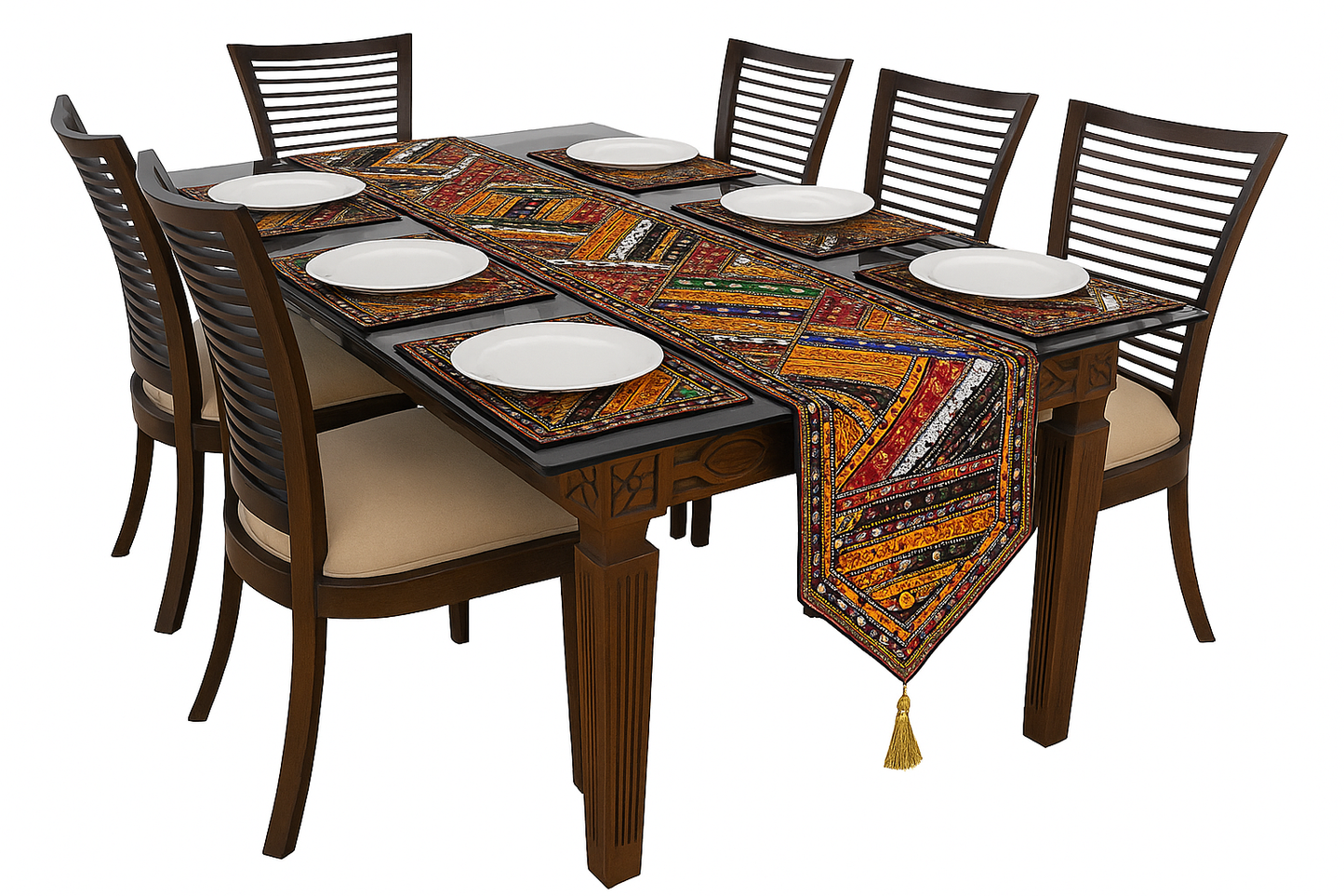 Dinning Table Embroidered Mats With Long Runner 7pc Set