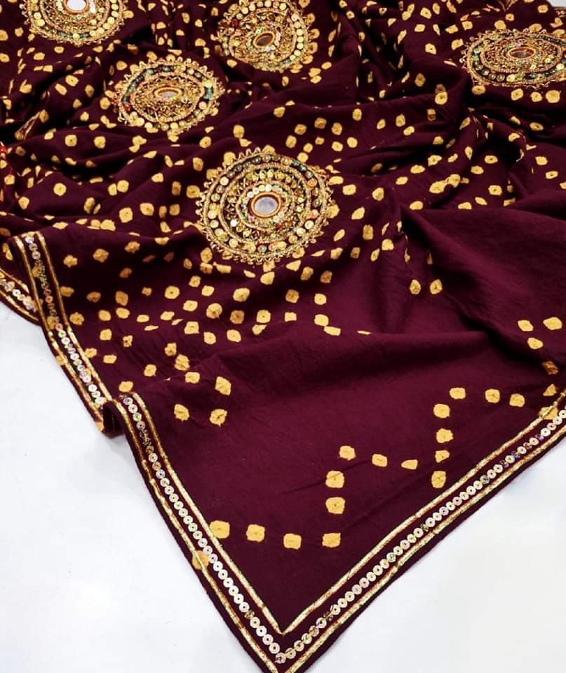 Chunri Cotton Chaddar with Handmade Gotta & Mirror Work Bunches