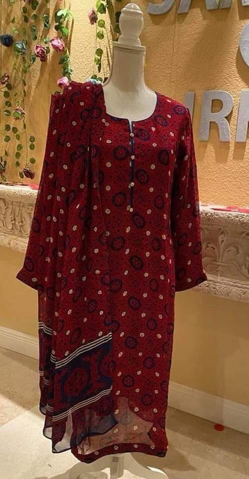 Ajrak Chiffon 2pc Unstitch Dress 👗