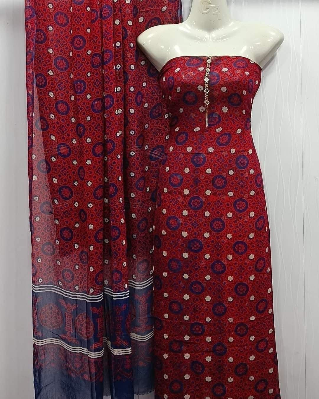 Ajrak Chiffon 2pc Unstitch Dress 👗