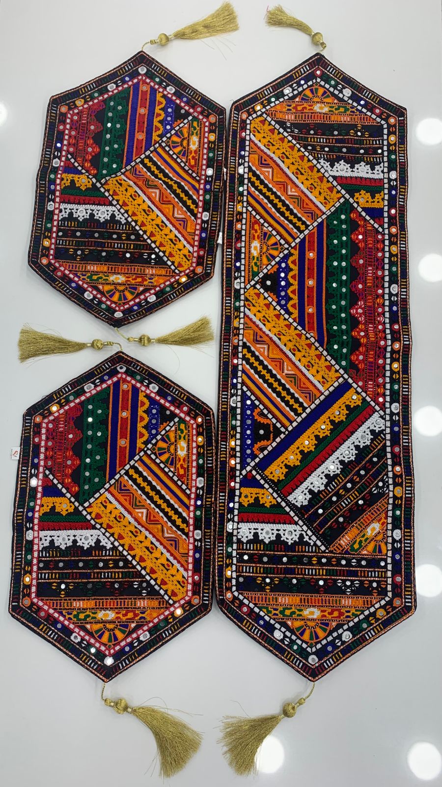 Antique Multi Sitara Machine Embroidered Sofa Table Mats 3pc Set