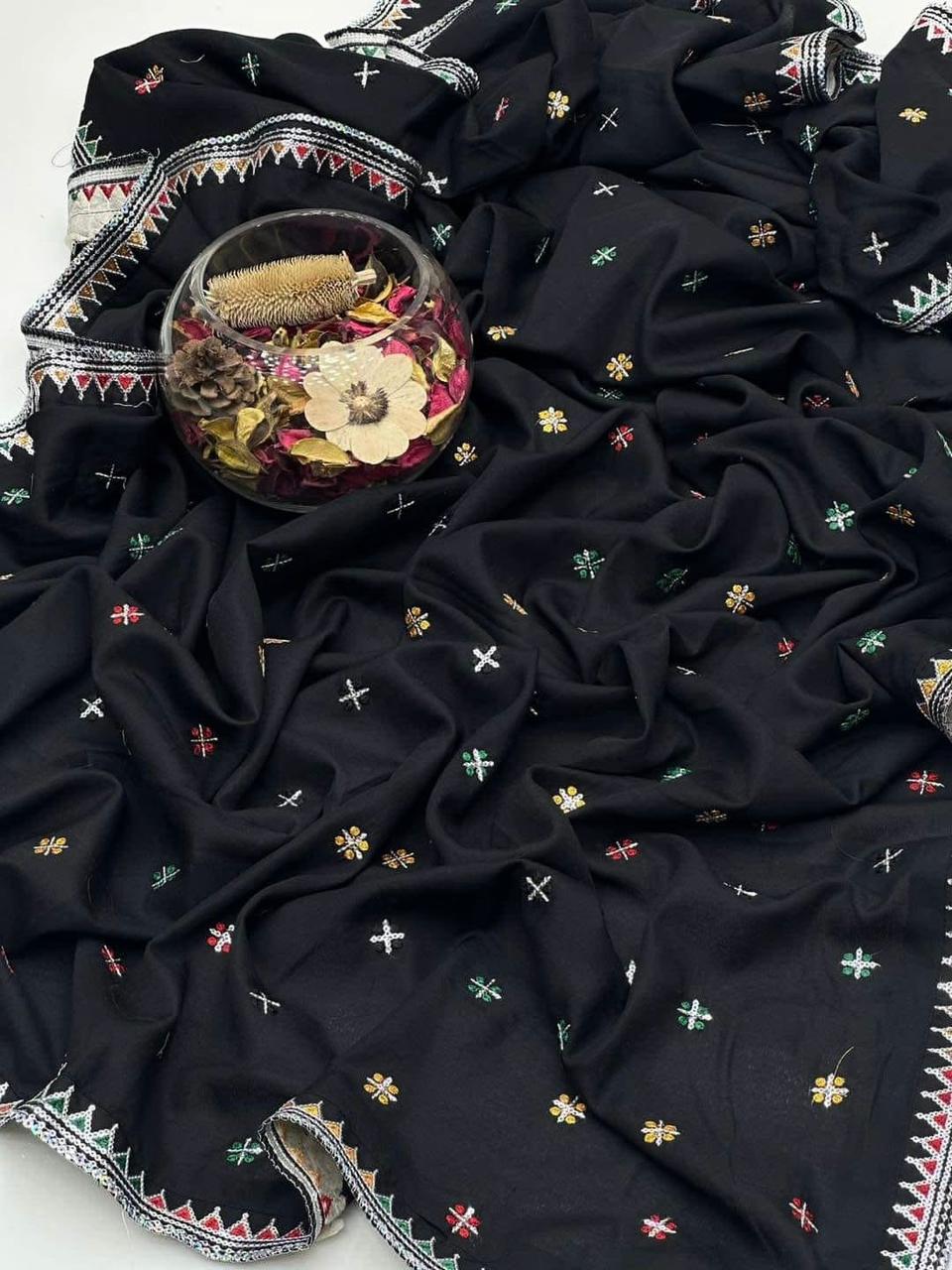 Silver Zarri Sitara 4 Side Border Embroiderd Ladies Chadders