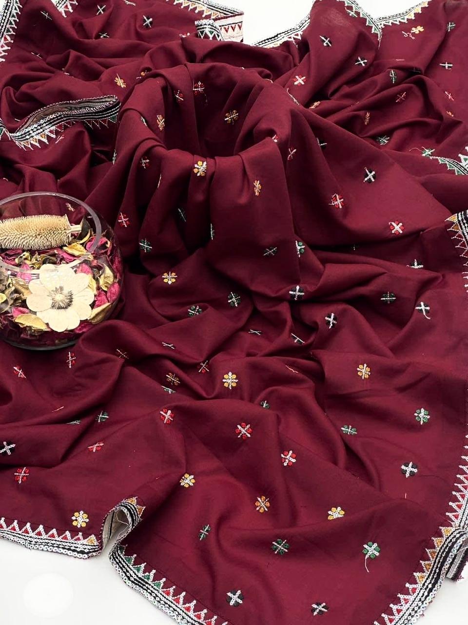 Silver Zarri Sitara 4 Side Border Embroiderd Ladies Chadders