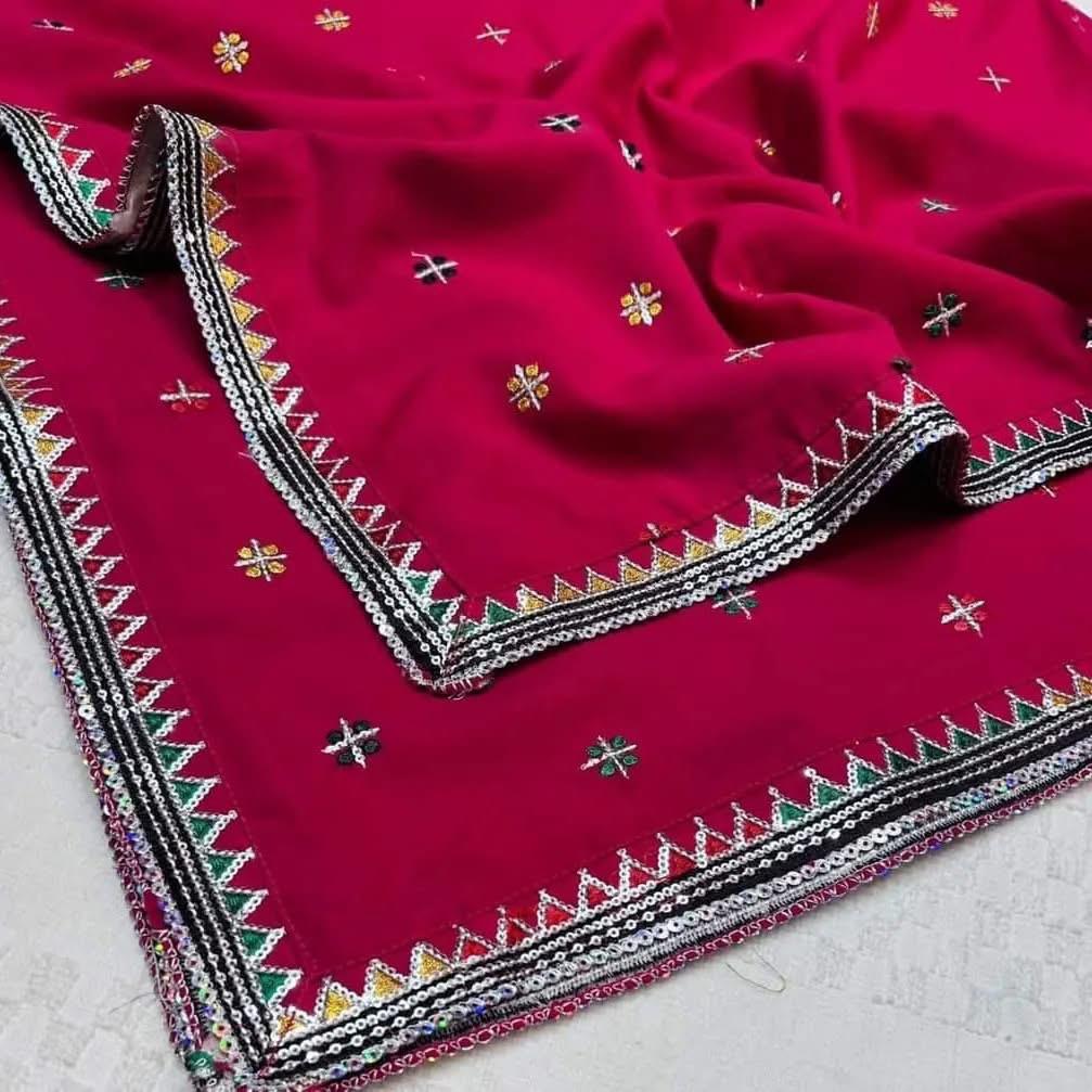 Silver Zarri Sitara 4 Side Border Embroiderd Ladies Chadders