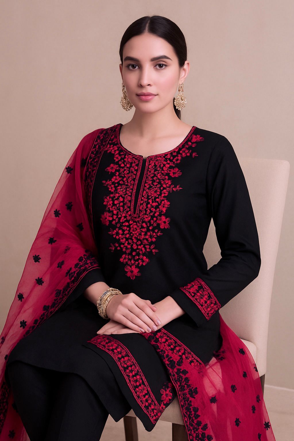 Applic Computer Embroidered 3pc Dresses