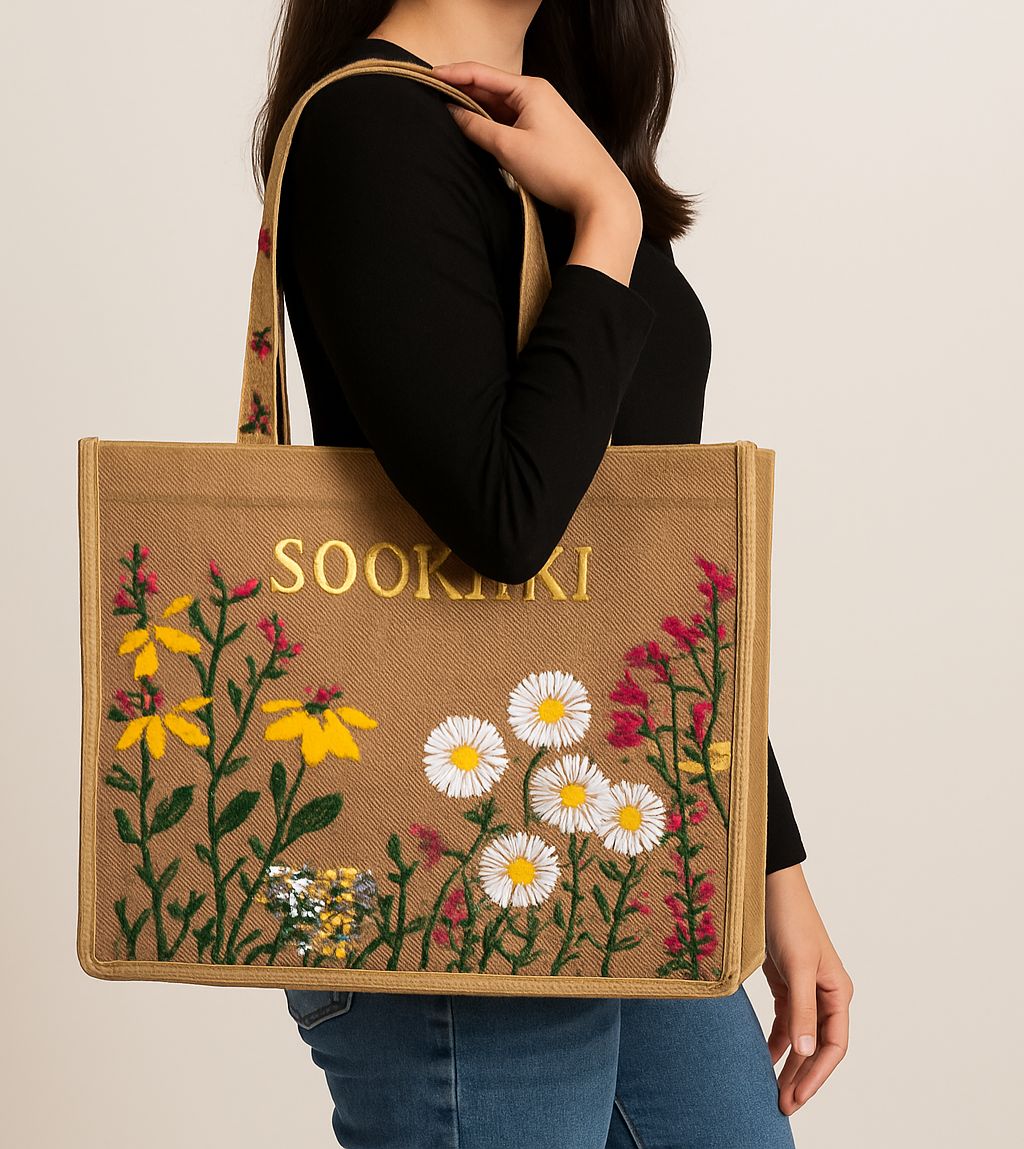 Traditional Jute Fabric Flower Embroidered Handbags