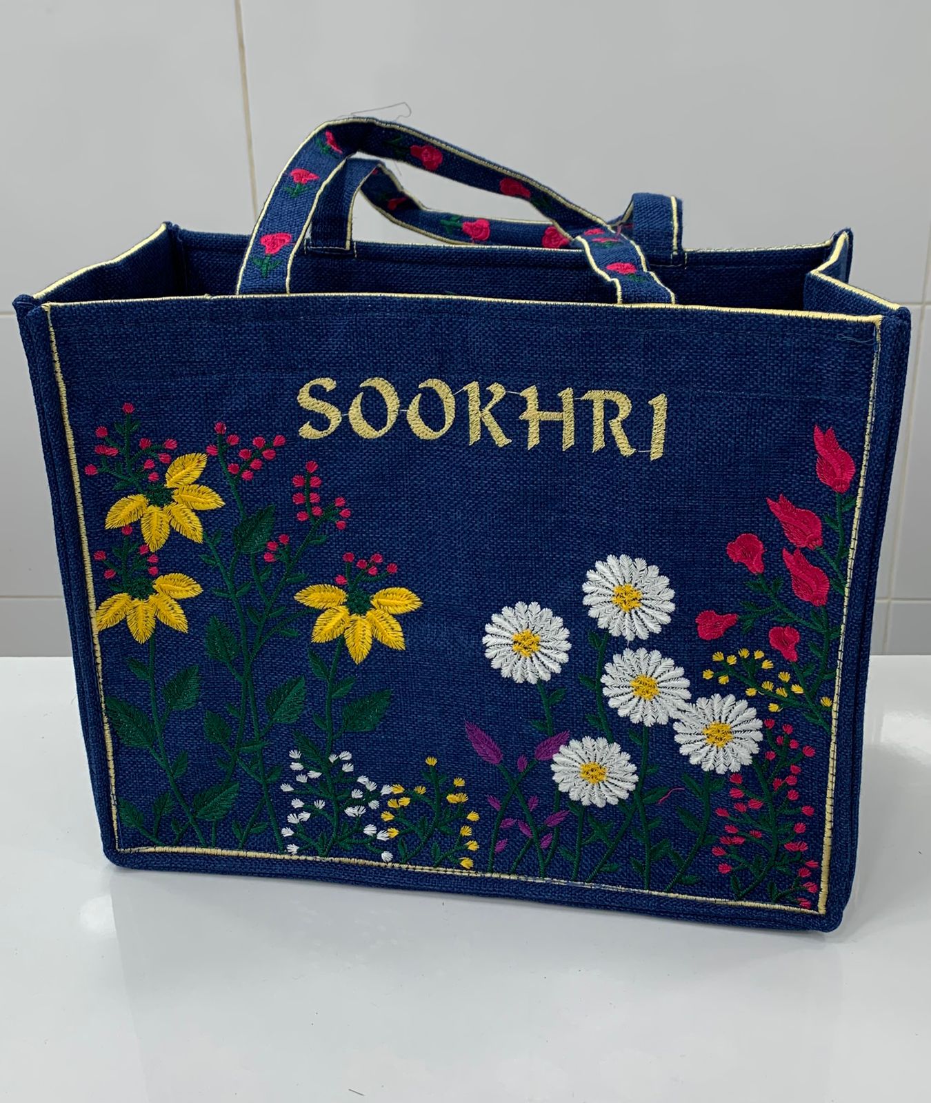 Traditional Jute Fabric Flower Embroidered Handbags