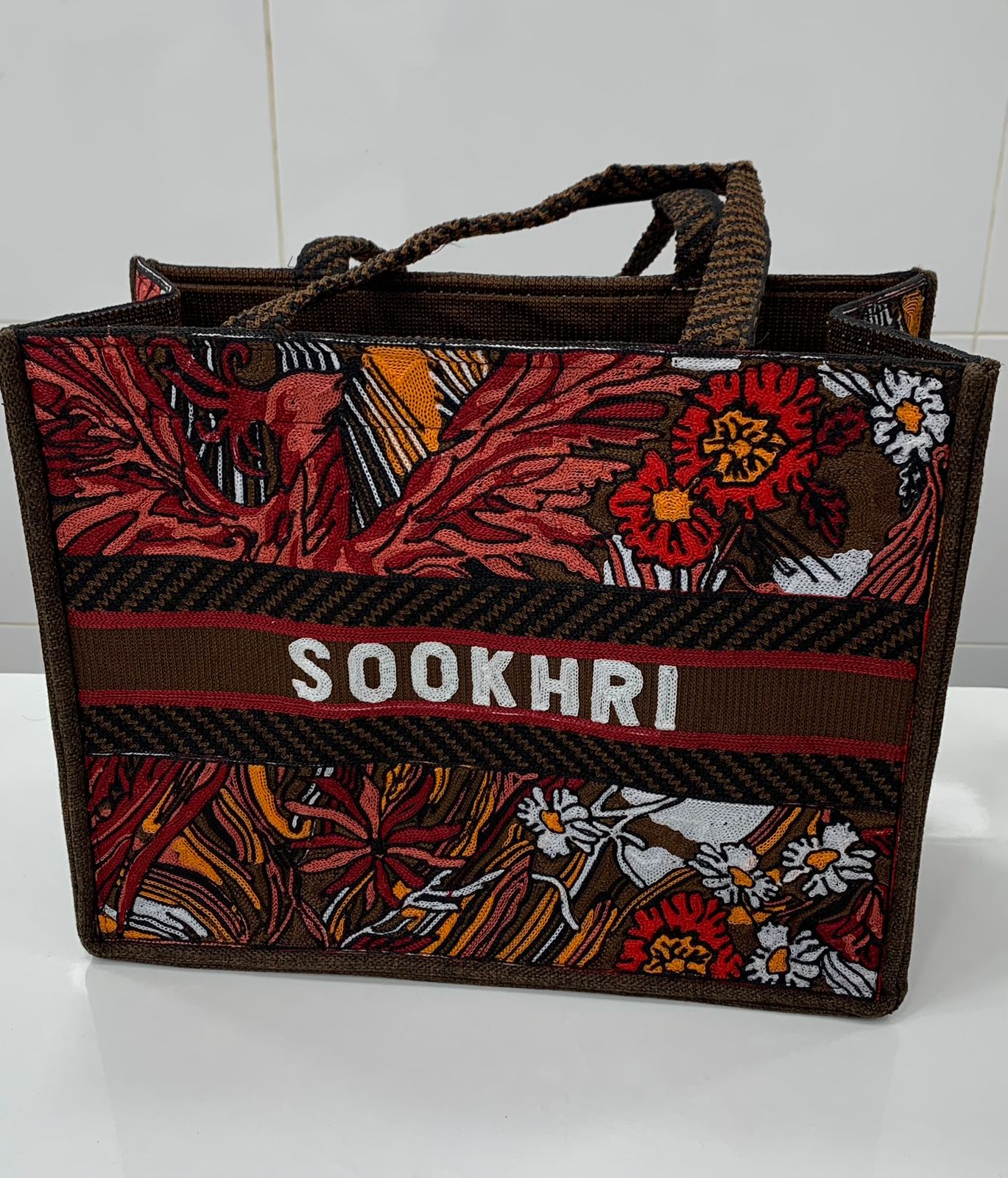 Traditional Jute Fabric Flower Embroidered Handbags