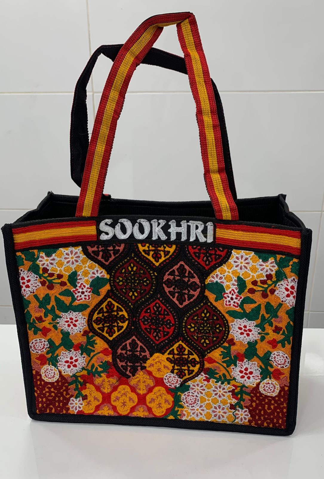 Traditional Jute Fabric Flower Embroidered Handbags