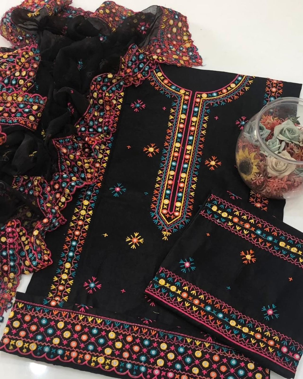 Computer Multi Embroidery Gala Bail Daman Unstitch 3pc Dress