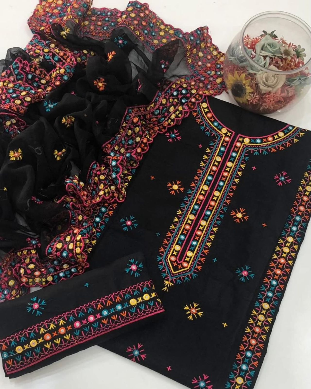 Computer Multi Embroidery Gala Bail Daman Unstitch 3pc Dress