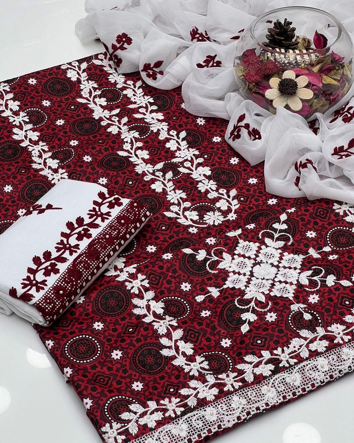 Ajrak Pearl Work Embroidered 3pc Dress 👗